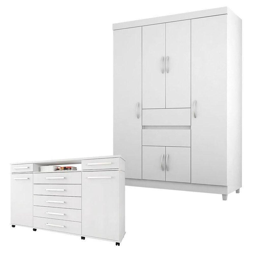 Cômoda London E Guarda Roupa Solteiro Ecom 2 Branco - Demóbile