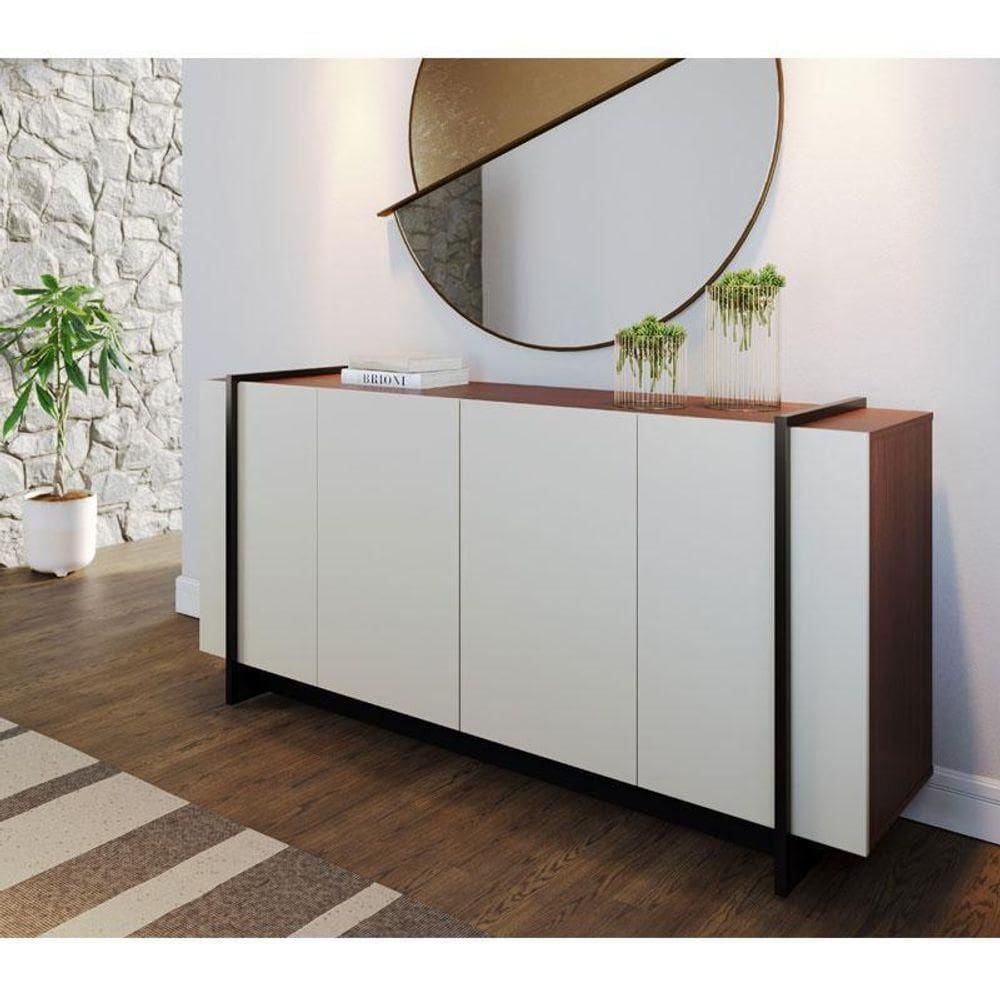 Aparador Para Sala Buffet Ambiente Copacabana Off White Nogueira Real Preto Acetinado Colibri