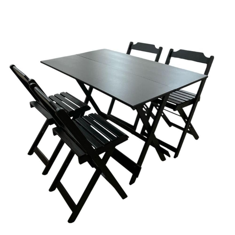 Conjunto Mesa Dobrável 1,20m Com Tampo Em Mdf Ultra Plus E 4 Cadeiras Dobráveis Preto
