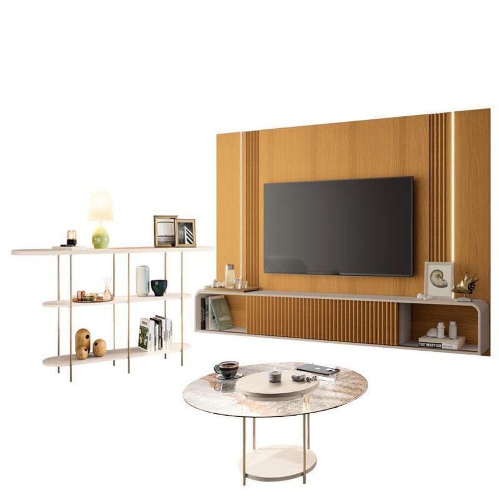Home Suspenso Cinamomo Off White E Aparador Infinity E Mesa De Centro Sky Com Tampo De Vidro Off White- Hb Móveis