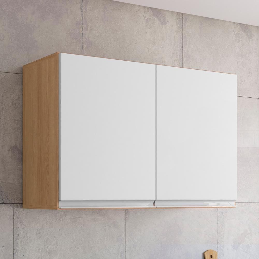 Armário De Cozinha Aéreo 80cm Com 2 Portas Andréia Amêndoa/branco - Ajl Móveis