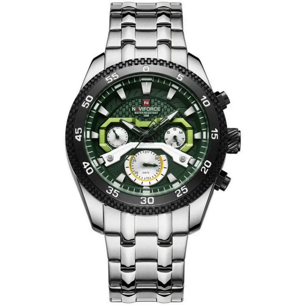 Relógio De Pulso Masculino Com Cronógrafo Mostrador Luminoso Impermeável Verde Prata