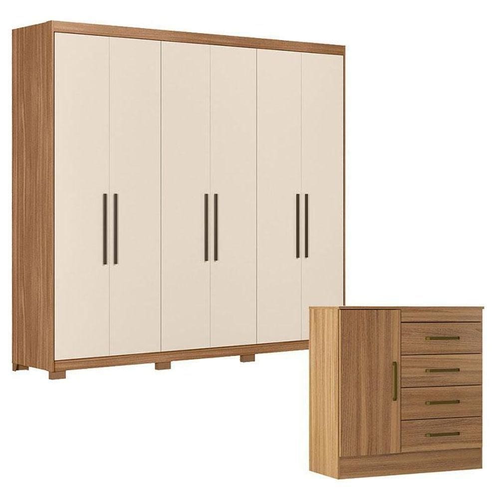 Cômoda Montevideu E Guarda Roupa Casal Venice 62080pe Amendola Touch Off White Com Pés - Demóbile