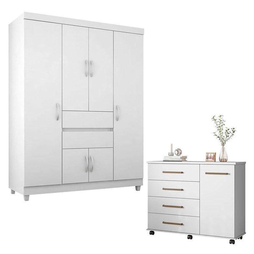 Cômoda Flora E Guarda Roupa Solteiro Ecom 2 Branco - Demóbile