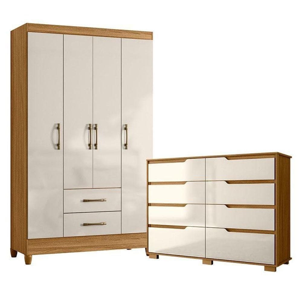 Guarda Roupa Solteiro Paraty E Cômoda Georgia Freijó Off White - Moval