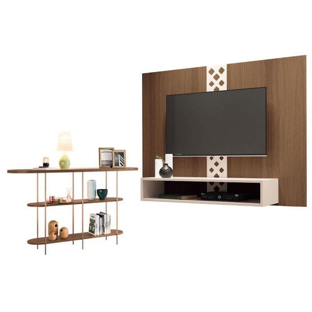 Painel Para Home Suspenso Form Com Aparador Infinity Castanho – Hb Móveis