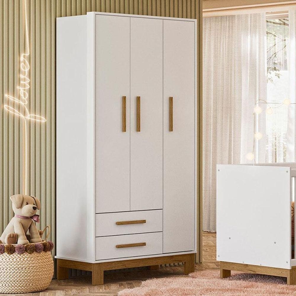 Guarda Roupa Infantil Slim 4340 Branco Acetinado Ambiente - Qmovi