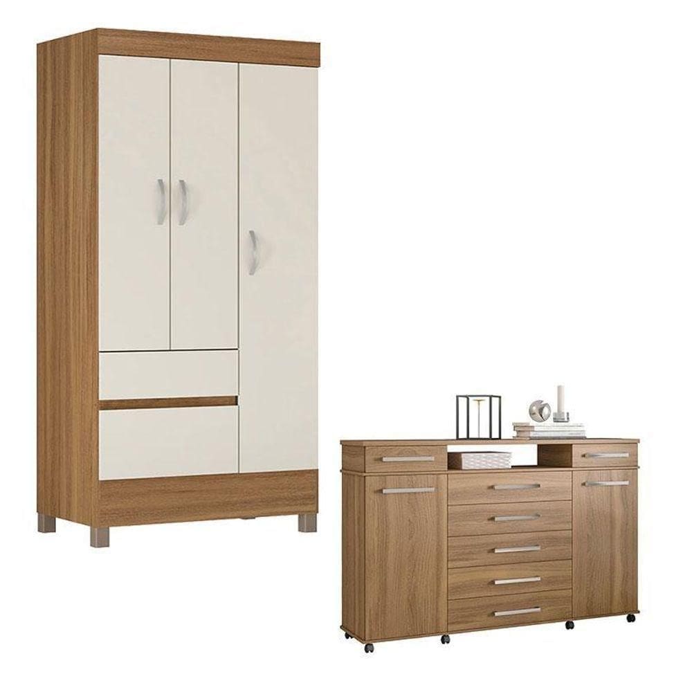 Cômoda London E Guarda Roupa Solteiro Amêndola Off White - Demóbile