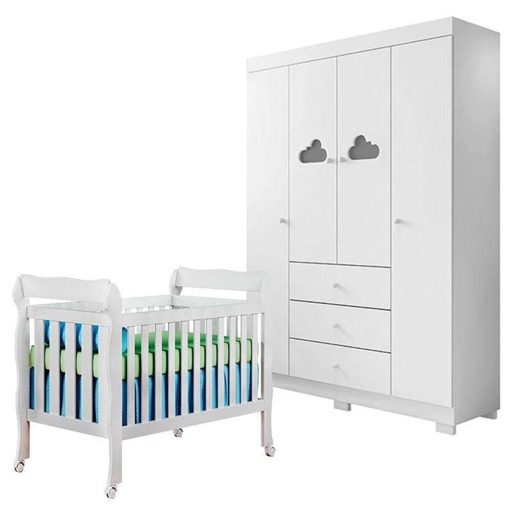 Berço Americano Lila E Guarda Roupa Ane Branco Brilho – Phoenix Baby