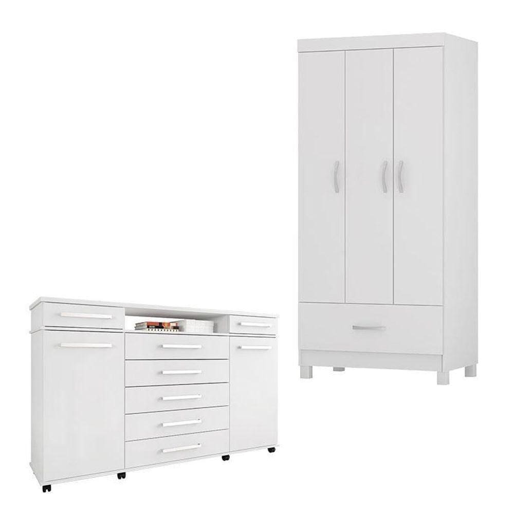 Cômoda London E Guarda Roupa Solteiro Prince Branco - Demóbile