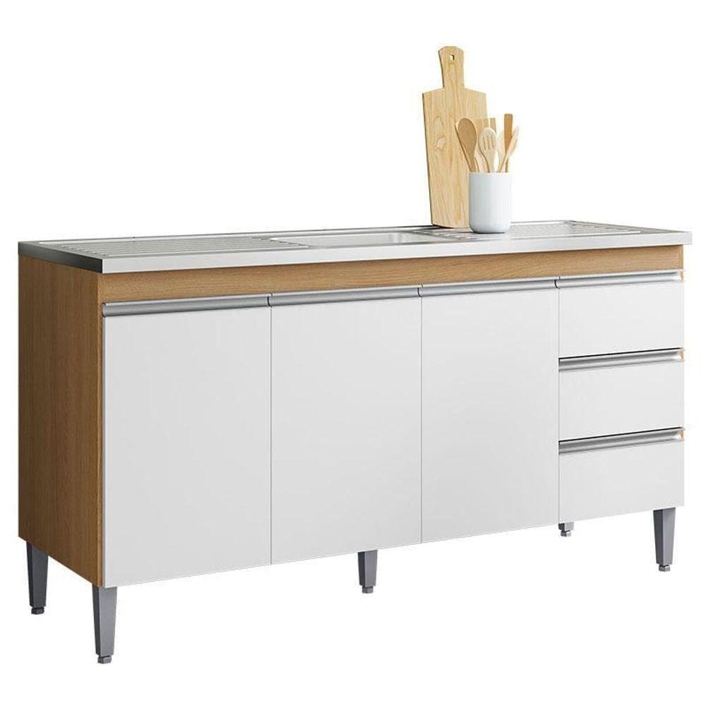 Balcão De Pia Andréia 150cm Amêndoa Branco - Ajl