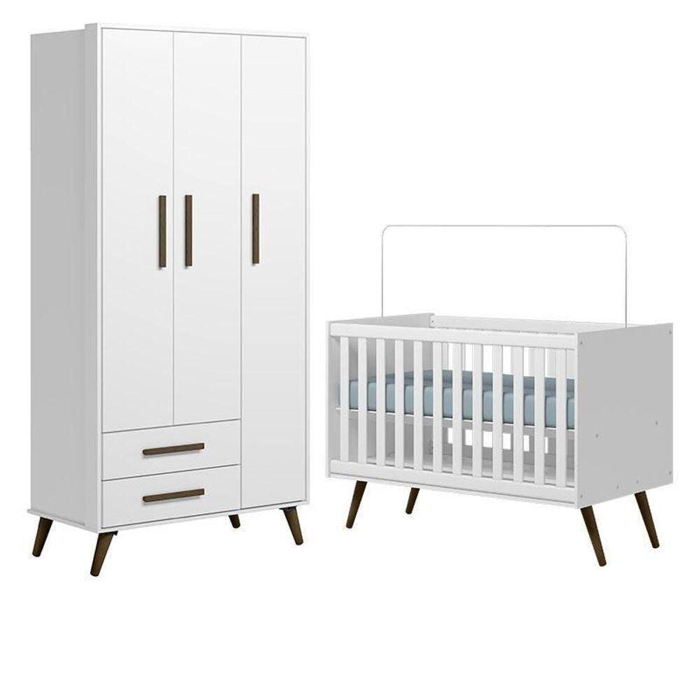 Berço Americano 3820 E Guarda Roupa 3830 Retrô Branco Acetinado - Qmovi