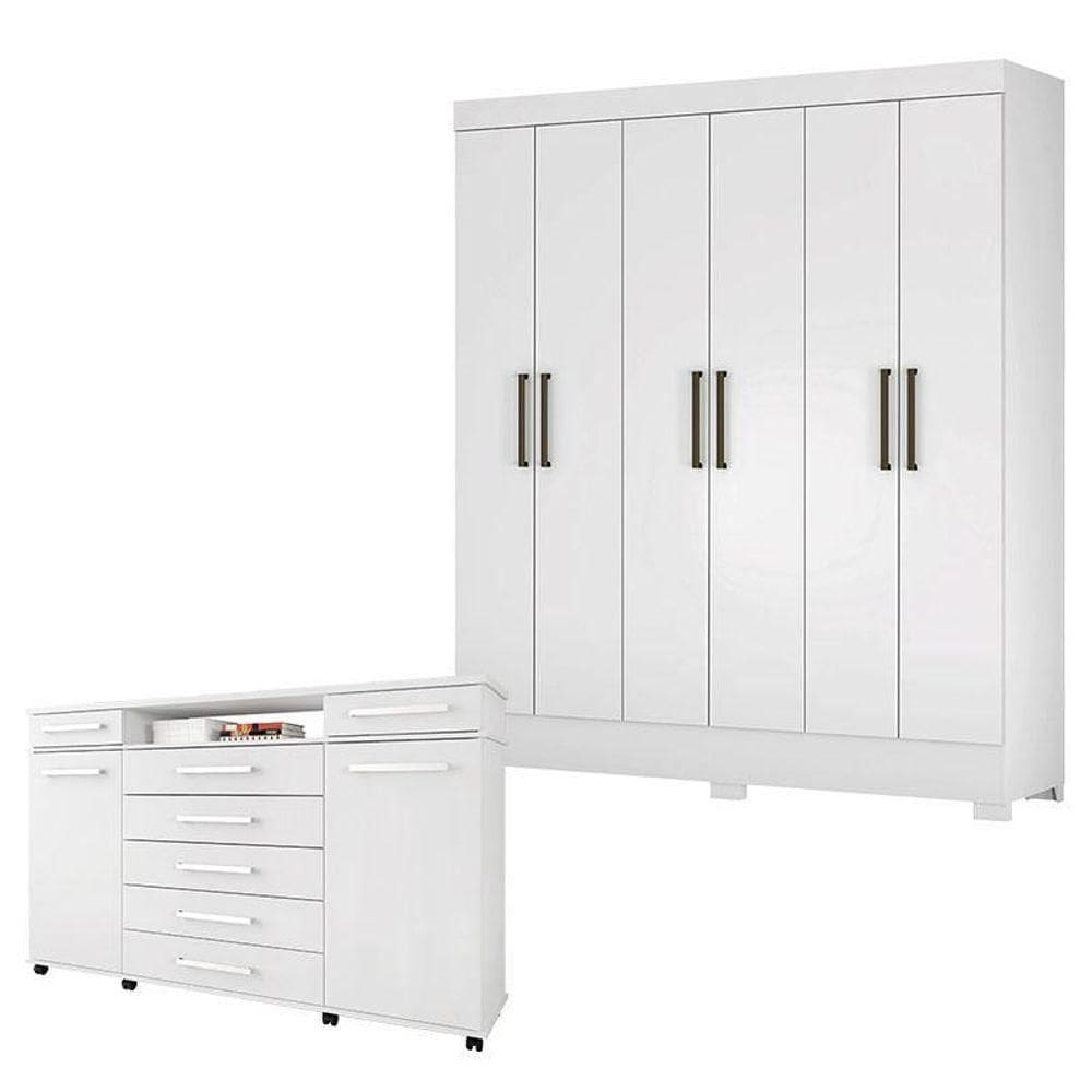 Cômoda London E Guarda Roupa Casal Verso Branco - Demóbile