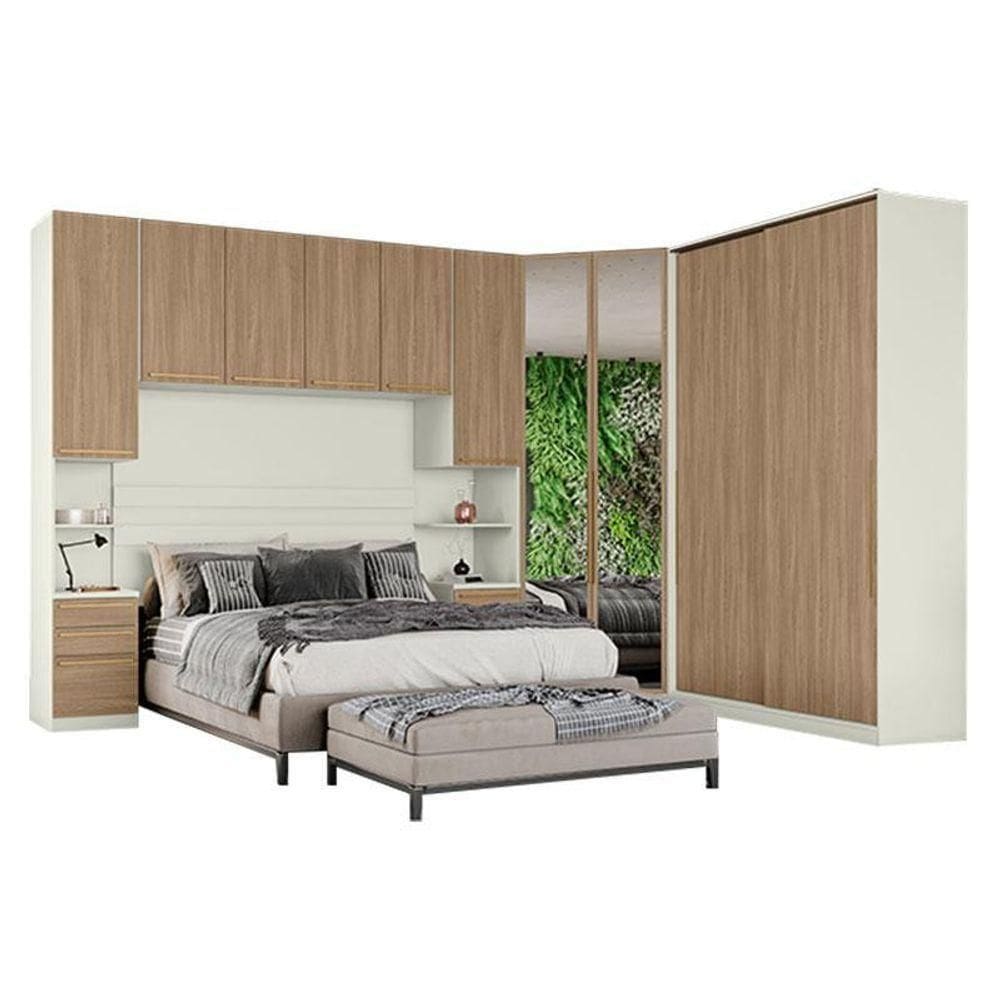 Quarto Modulado Casal Ambiente 5 Seletto 5 Peças Areia Jequitibá - Henn