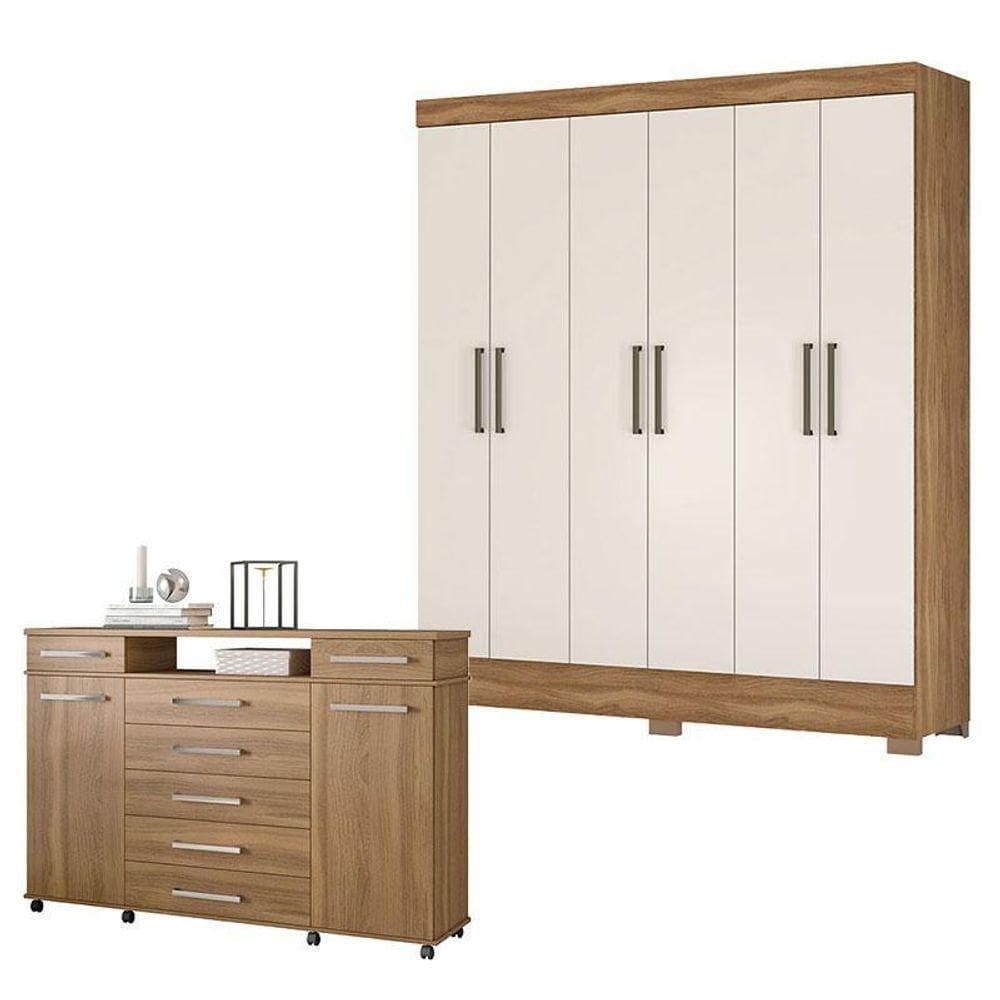 Cômoda London E Guarda Roupa Casal Verso Amêndola Off White - Demóbile