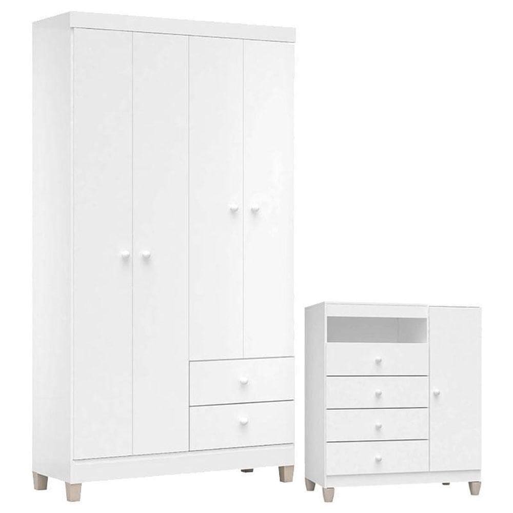 Cômoda E Guarda Roupa 4 Portas Ternura Baby Branco – Incorplac