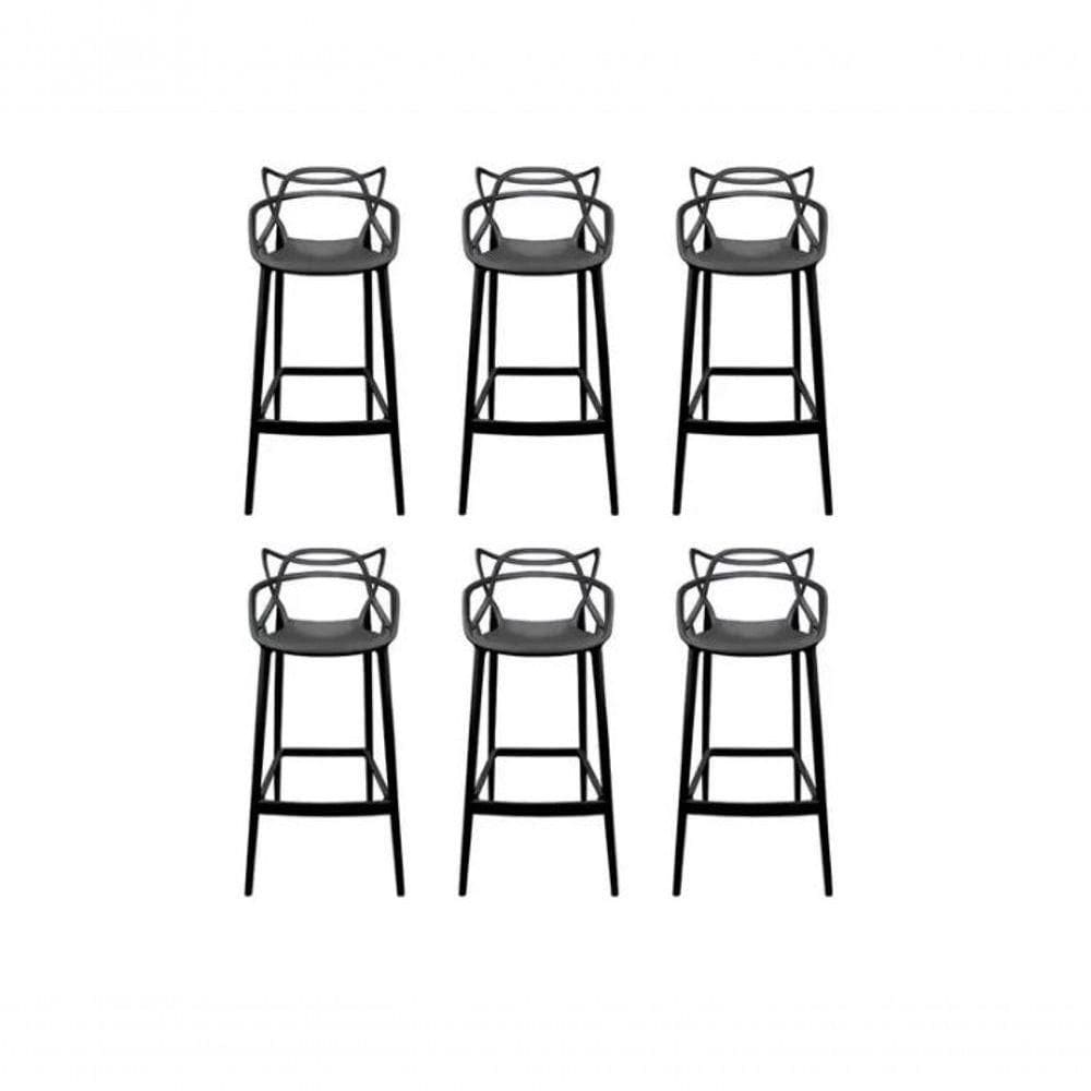 Kit Com 6 Banquetas Alta Allegra Masters 100% Polipropileno Preta