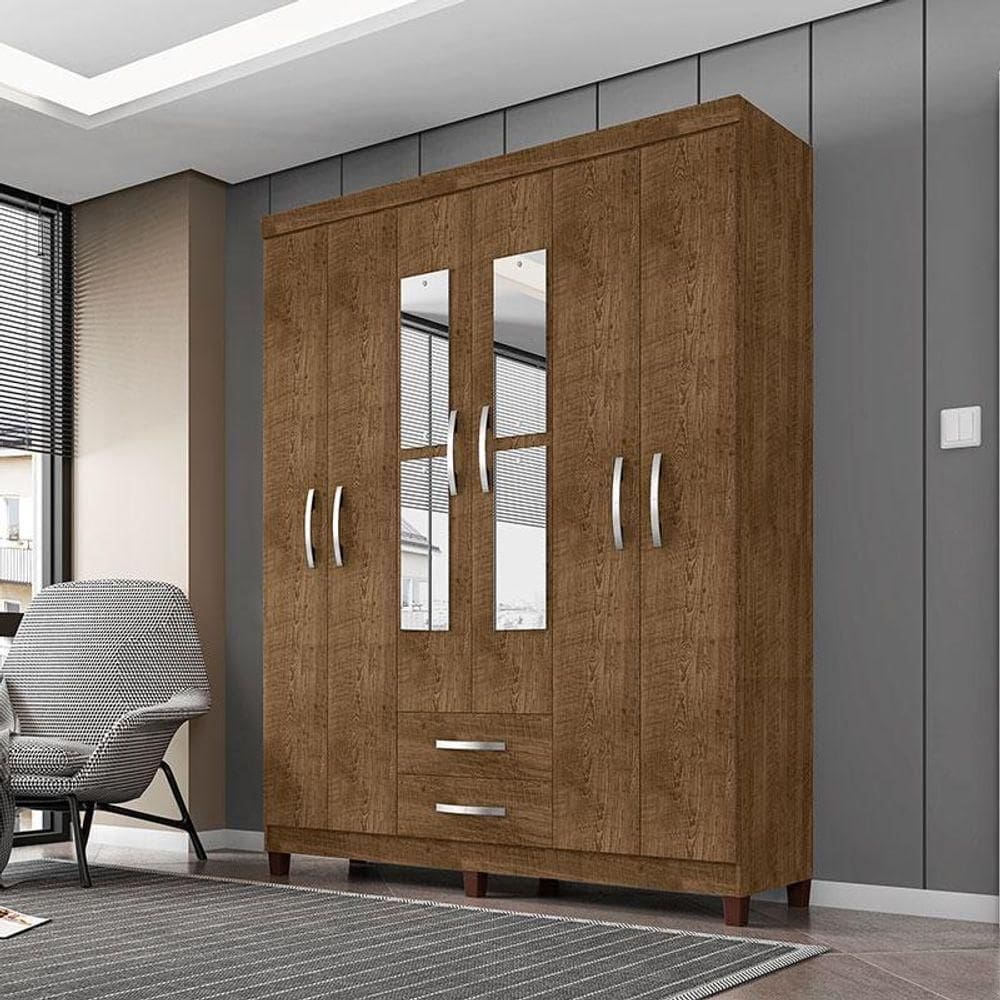 Guarda Roupa Casal Ambiente Mogi Com Espelho 6 Portas Malbec - Incorplac