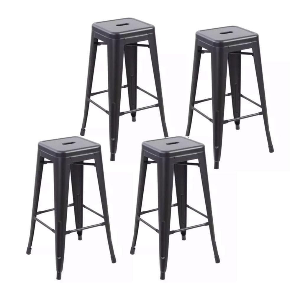 Kit 4 Banquetas Iron Ferro Tolix Churrasqueira Bar Cozinha Preto