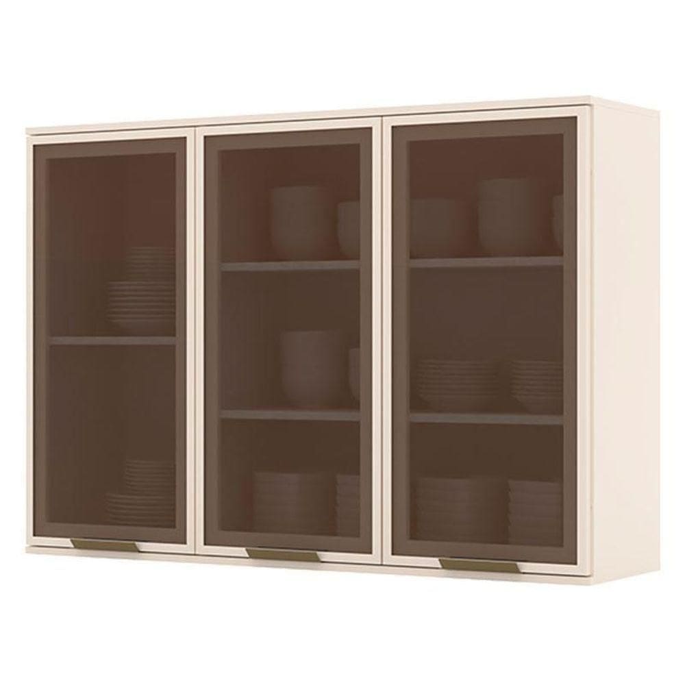 Armário Aéreo 3 Portas De Vidro 120 Cm évelin Off White – Henn