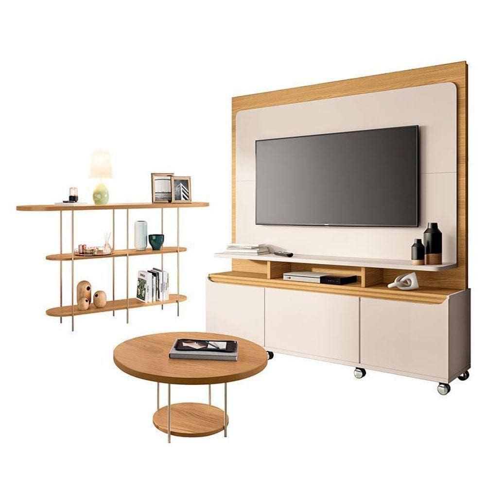 Estante Home Theater Quantum Off White Cinamomo E Aparador Infinity E Mesa De Centro Sky Cinamomo– Hb Móveis
