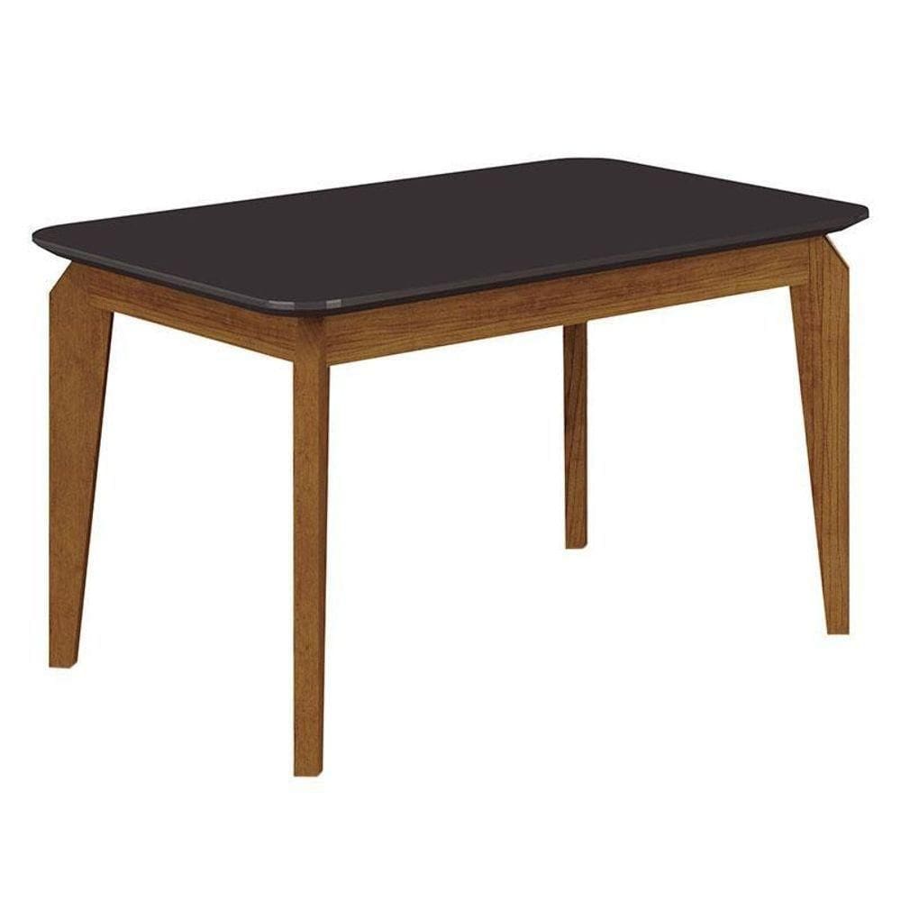 Mesa De Jantar Brenda 120x80 Com Vidro Freijó Chumbo – Leifer Móveis