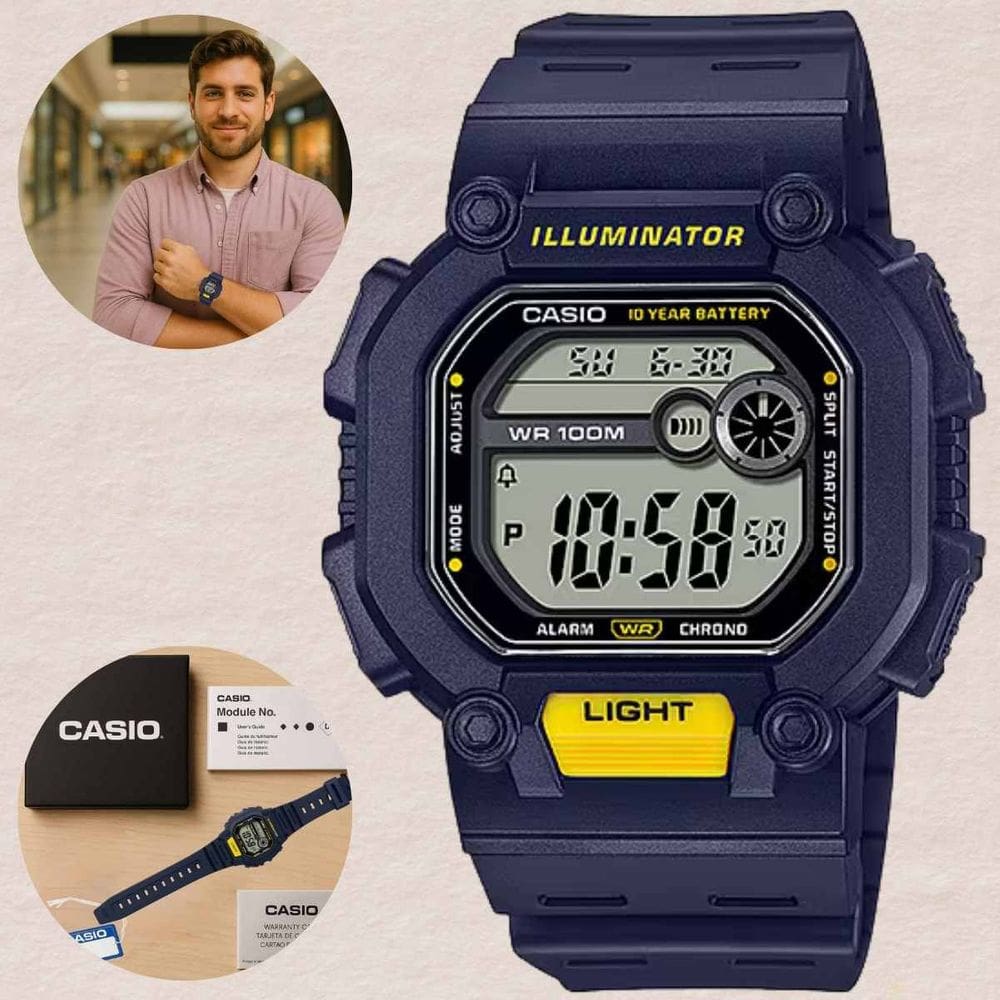 Relógio de Pulso Masculino Casio Standard Illuminator Quadrado Prova Dágua 10 ATM Digital Esportivo Azul W-737H-2AVDF