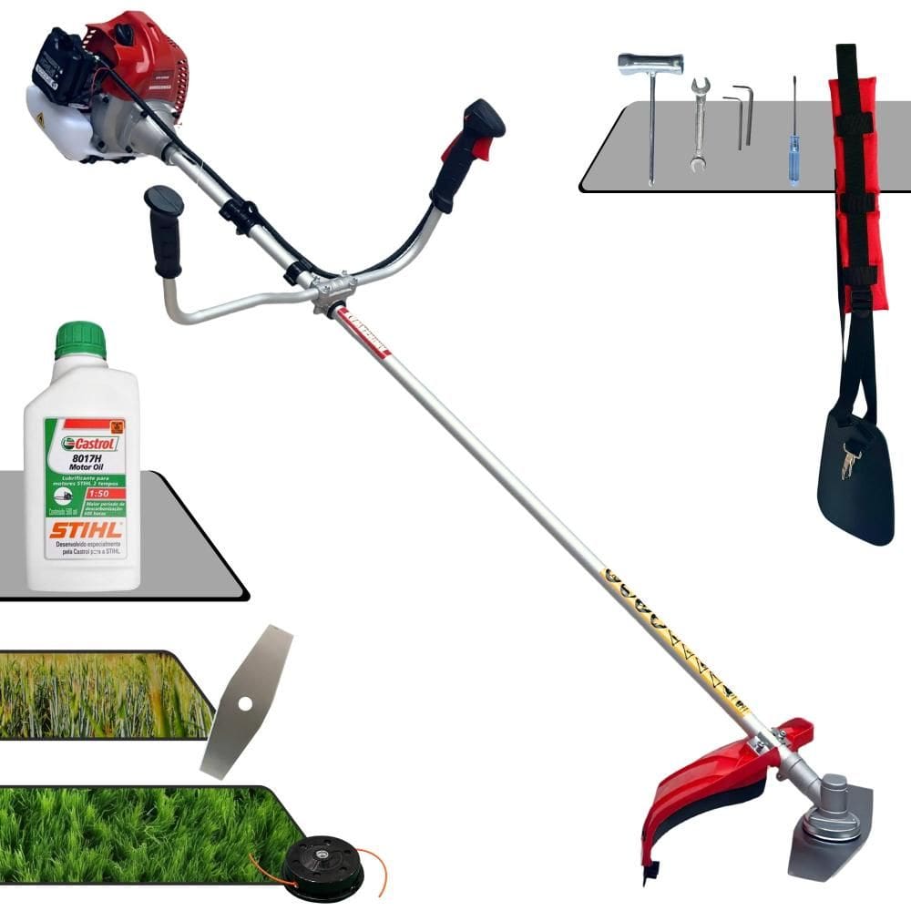Roçadeira Multifunções Kawashima BCJ431-L 43cc 1,7HP de Potência Aparador de Grama Com Cabeçote de Nylon + Lâmina 2 Pontas + ÓLEO STIHL 2 Tempos