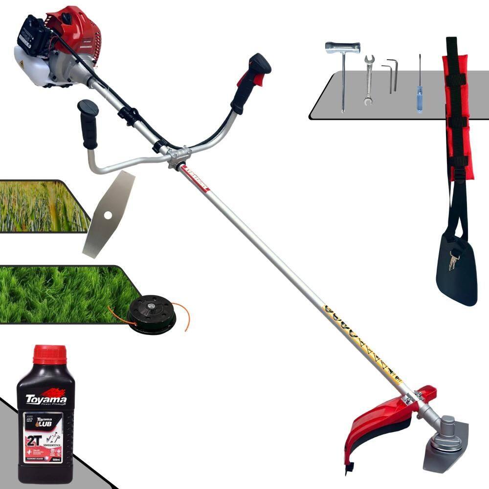 Roçadeira Profissional Kawashima BCJ431-L 43cc 1,7HP de Potência Aparador de Grama Com Cabeçote de Nylon + Lâmina 2 Pontas + ÓLEO TOYAMA 2 Tempos