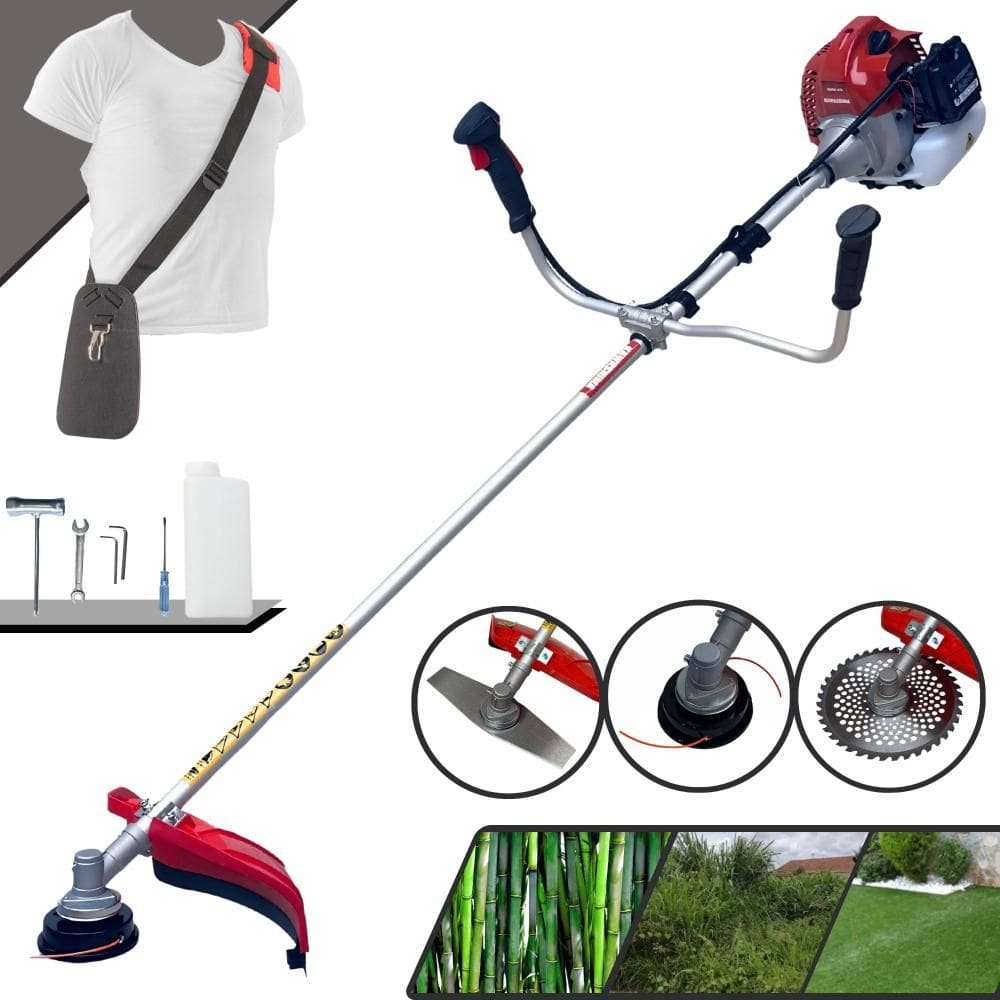 Roçadeira Profissional Kawashima BCJ431-L 2 Tempos 43cc 1,7HP de Potência Cortador de Grama Com Cabeçote de Nylon + Lâmina 2 Pontas + Lâmina 40 Dentes