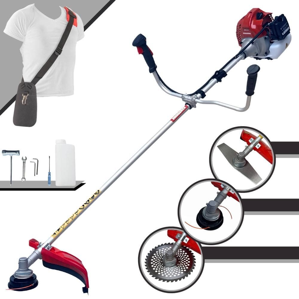 Roçadeira Máquina de Cortar Grama À Gasolina Kawashima BCJ431-L 2T 43cc 1,7HP de Alta Performance Com Carretel Nylon + Faca 2 Pontas + Faca 40 Dentes
