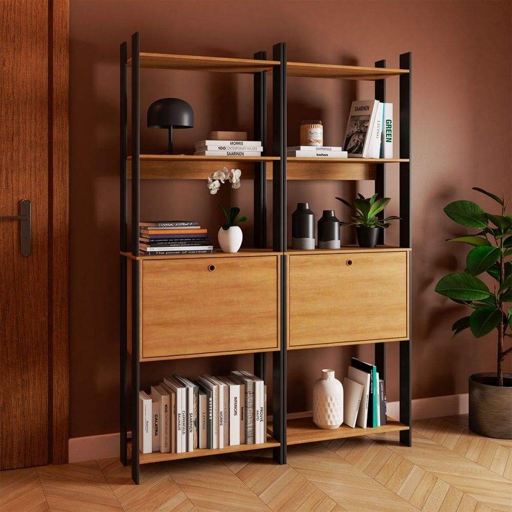 Estante para Livros Barcelos 2 Portas 6 Prateleiras Marrom/Preto - Pnr Móveis