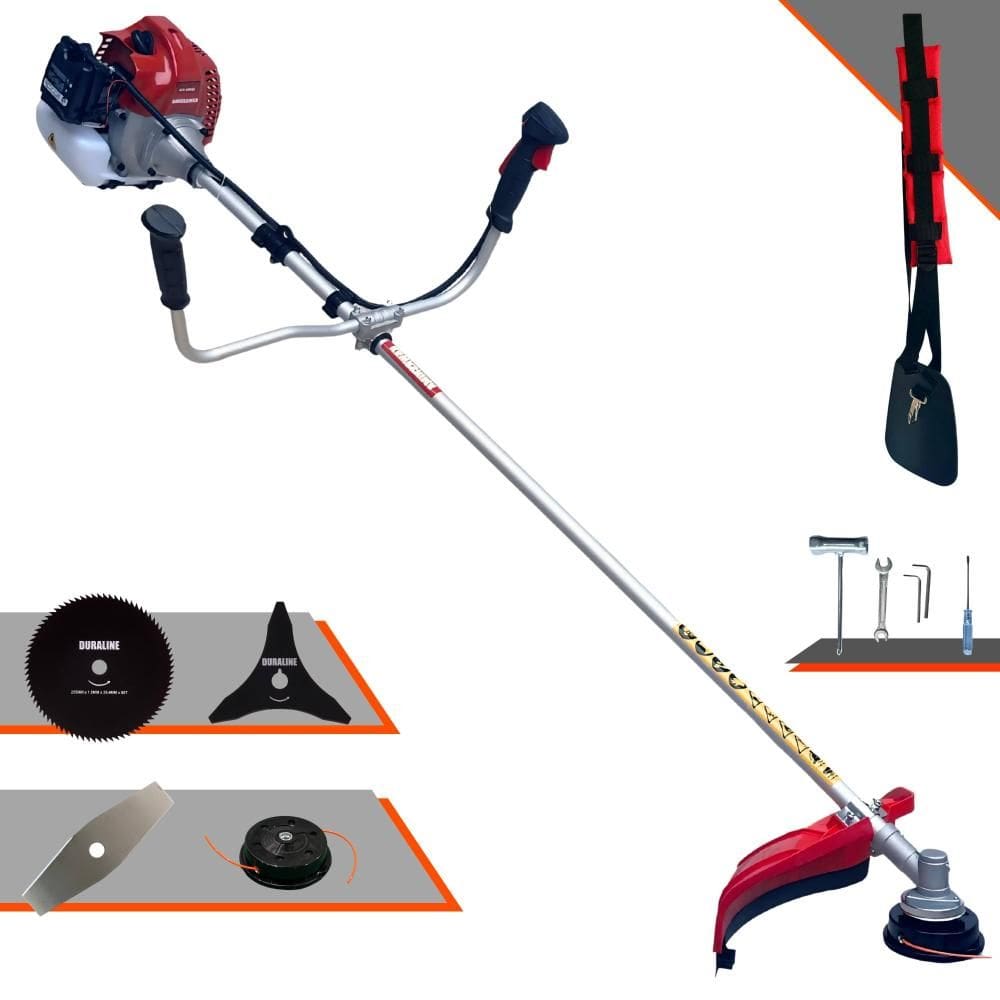 Roçadeira Profissional Completa Kawashima BCJ431-L À Gasolina 2 Tempos 43cc 10.000rpm 1,7HP de Potência Com Kit 3 Lâminas de Corte e Cabeçote de Nylon
