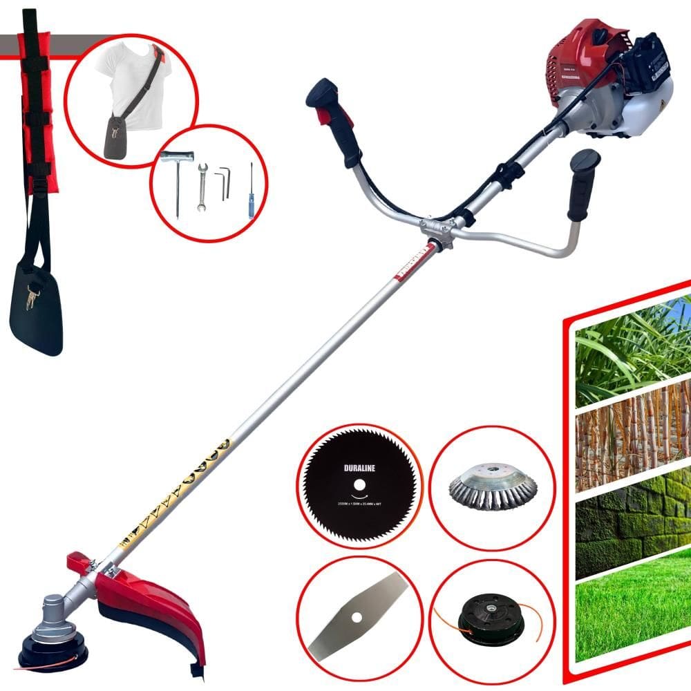 Roçadeira Podador de Grama Kawashima BCJ431L À Gasolina 2T 43cc 1,7HP Completa Com Carretel de Nylon + Faca 2 Pontas + Faca 80 Dentes + Escova de Aço