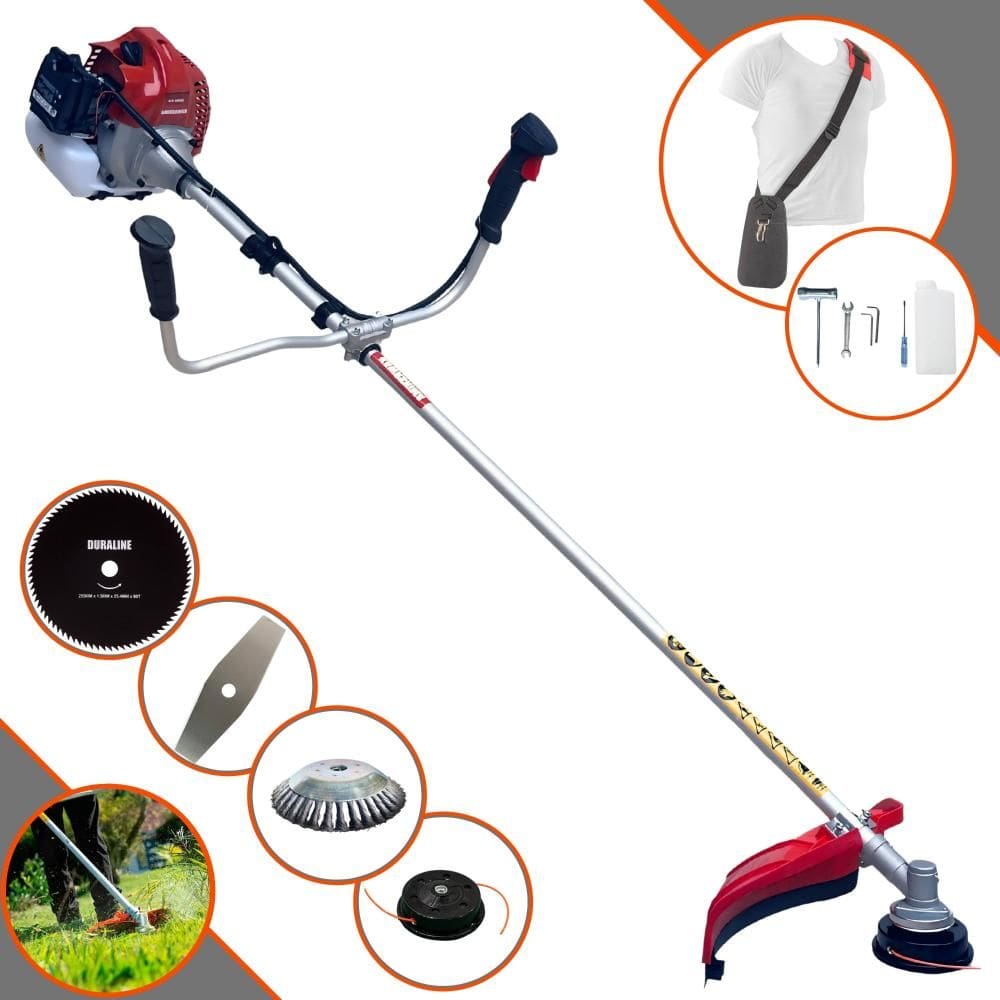 Roçadeira Robusta Kawashima BCJ431L À Gasolina 2T 43cc 1,7HP 4 Opções de Corte Com Lâmina Facão, Lâmina 80 Dentes, Escova de Aço e Carretel de Nylon