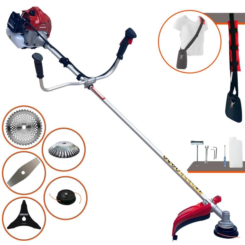 Roçadeira Multifuncional Kawashima BCJ431L 43cc 10.000rpm 1,7HP Com Carretel e Lâmina Facão + Lâmina 3 Pontas + Lâmina 40 Dentes + Disco Escova de Aço