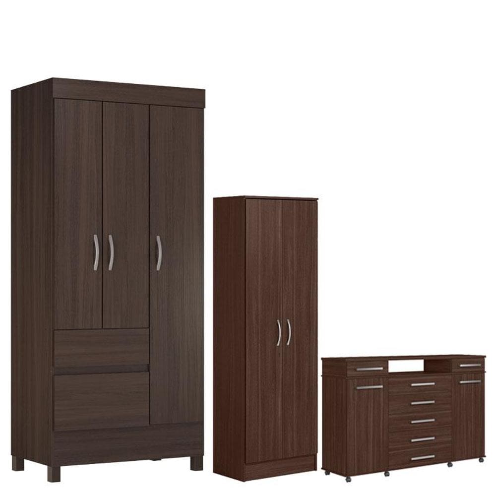 Guarda Roupa Solteiro Wind com Multiuso Golden com Cômoda London Café - Demóbile