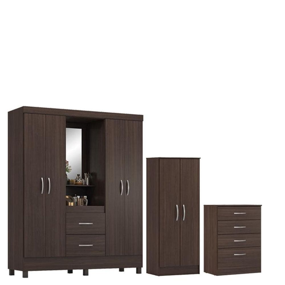 Guarda Roupa Casal Capelinha Lord com Multiuso Viena com Comôda Astral Café - Demóbile