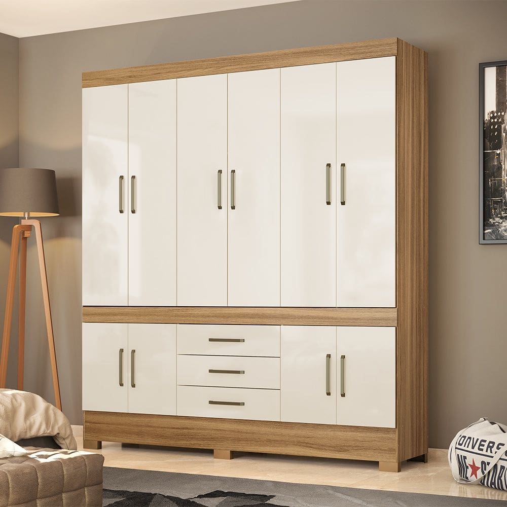 Guarda Roupa Roupeiro Casal 10 Portas New Murano Amêndola Touch Off White Demóbile