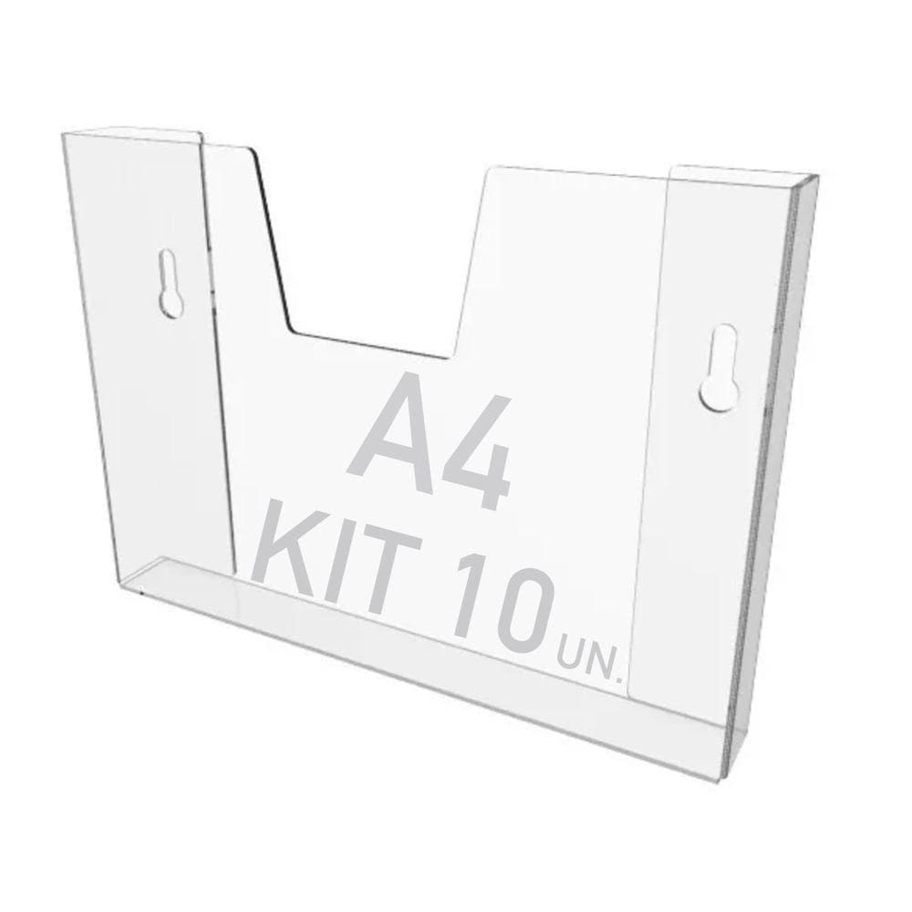 Kit 10 Displays Porta Folha Parede A4 Acrílico Ps Horizontal