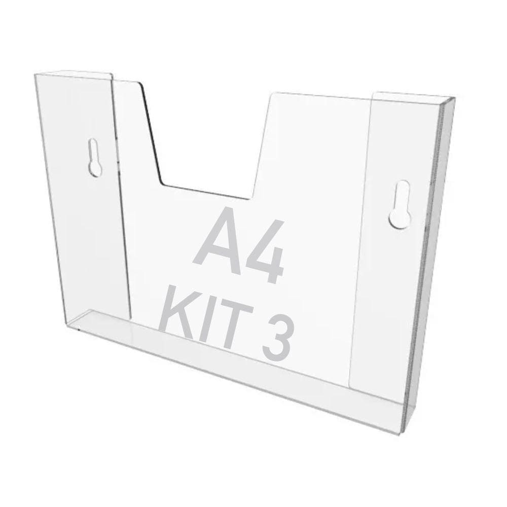Kit 3 Displays Porta Folha Parede A4 Acrílico Ps Horizontal