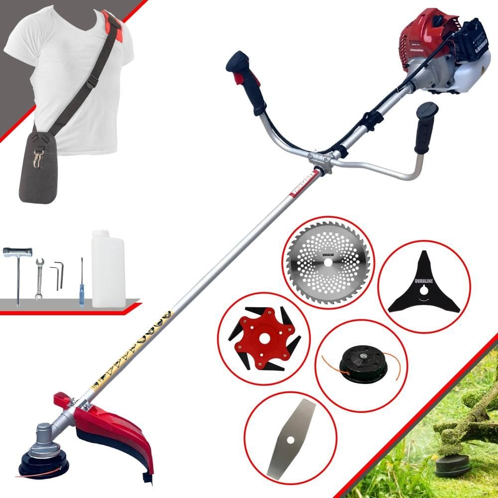 Roçadeira Kawashima BCJ431-L À Gasolina 43cc 1,7HP de Potência 10.000rpm Com Carretel + Faca 2 Pontas + Faca 3 Pontas + Faca 6 Pontas + Faca 40 Dentes