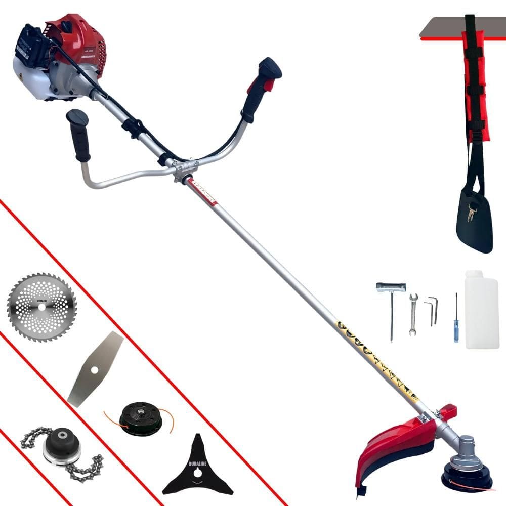 Roçadeira Profissional Completa Kawashima BCJ431L À Gasolina 2 Tempos 43cc 1,7HP de Potência Alta Rotação Com Carretel Nylon + Kit 4 Lâminas de Cortes