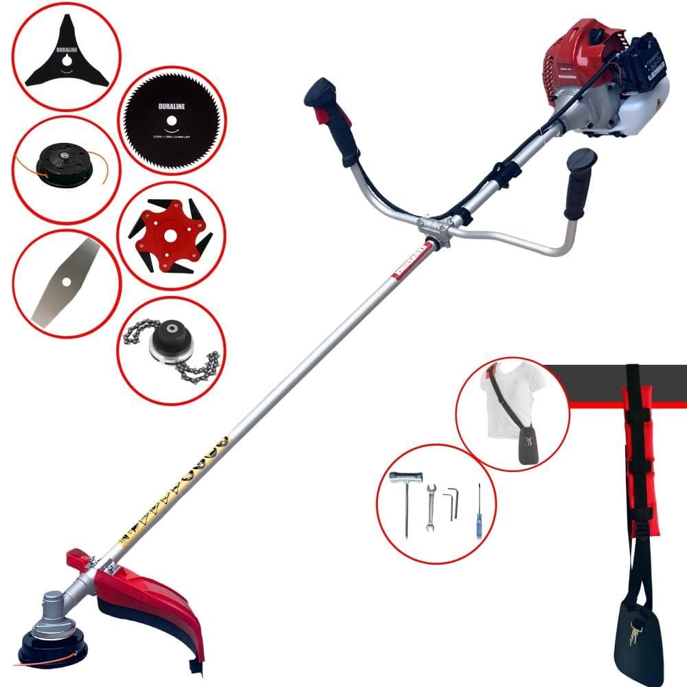 Roçadeira Multifunções Kawashima BCJ431L À Gasolina 43cc 10.000rpm 1,7HP 6 Opções de Corte Com Facas 2 Pontas, 3 Pontas, 6 Pontas, 80 Dentes e Trimmer