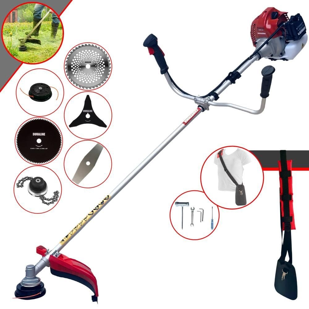 Roçadeira Robusta Kawashima BCJ431-L À Gasolina 2T 43cc 1,7HP 6 Opções de Corte Com Facas 2 Pontas, 3 Pontas, 40 Dentes, 80 Dentes, Trimmer e Carretel