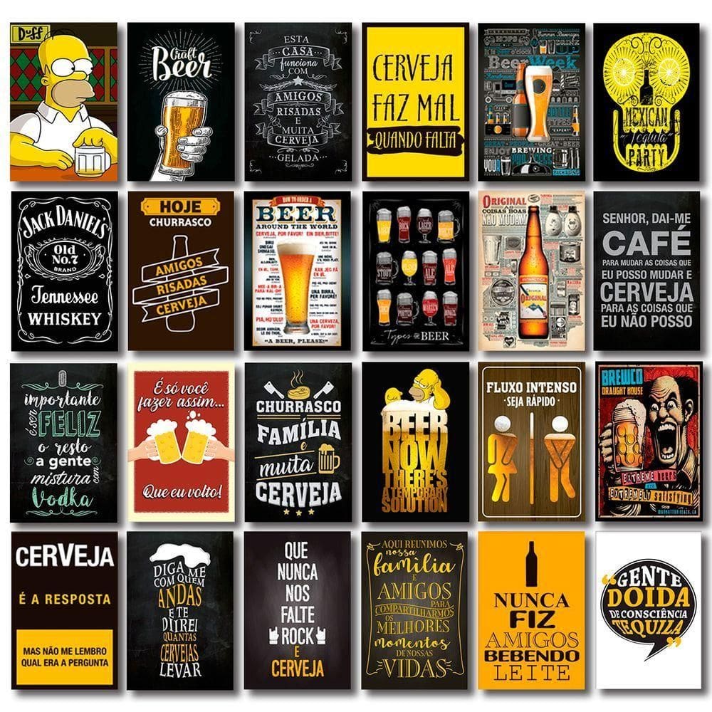 Kit 24 Placas Decorativas Mdf Bebidas Frases Cervejas