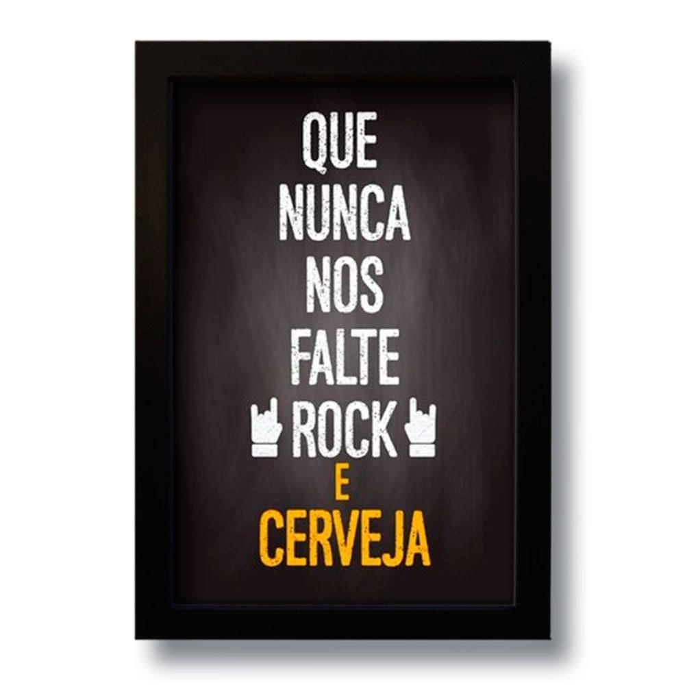 Quadro Decorativo Frase Rock E Cerveja 33x43 Cm