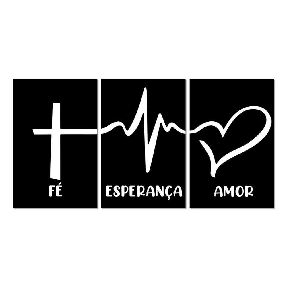 Kit 3 Placas Decorativas Frase Amor Fé Esperança 20x30cm Mdf