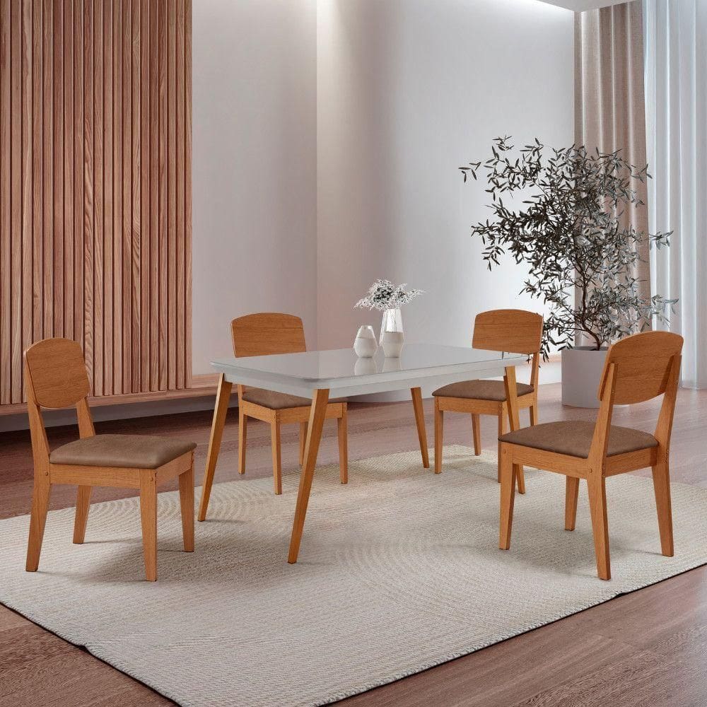 Mesa De Jantar Copper 120cm Tampo Mdf Vidro 4 Cad Copper Tork/off//serig. Off