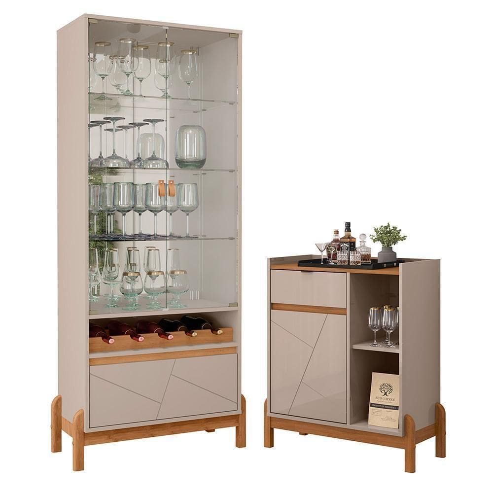 Sala De Jantar Bari Com Cristaleira E Aparador Bar Off White/cedro - Casa D Off White/cedro